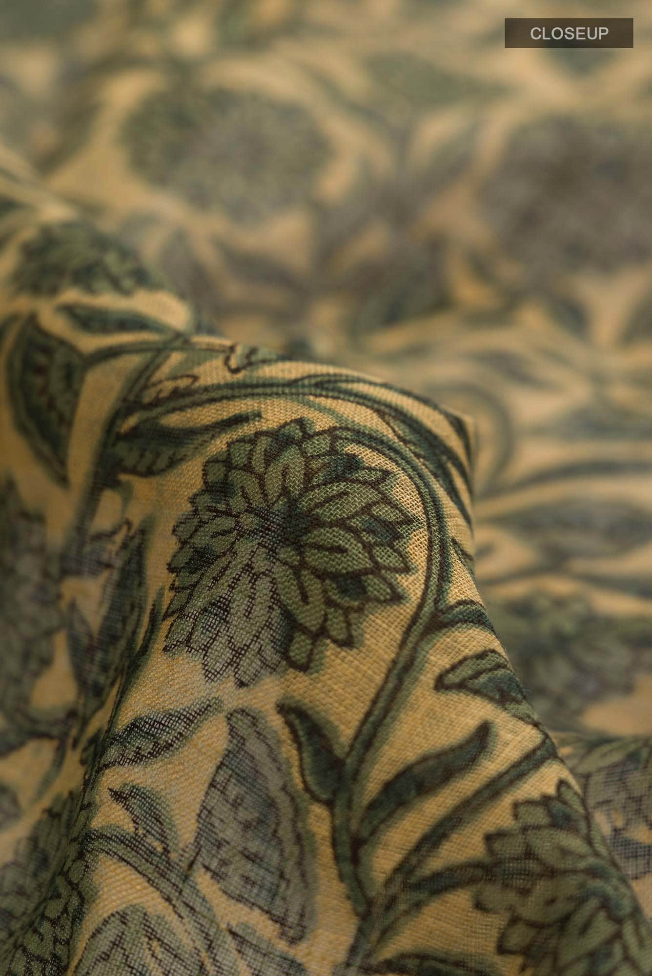 Yellow Linen Cotton Saree - Image 2