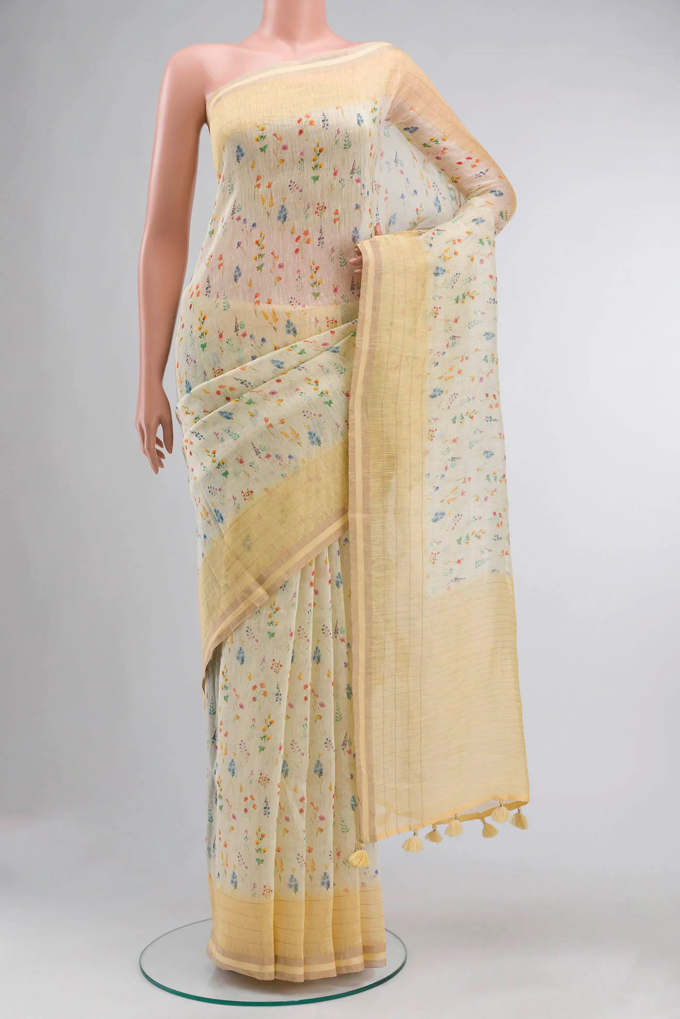Yellow Linen Saree