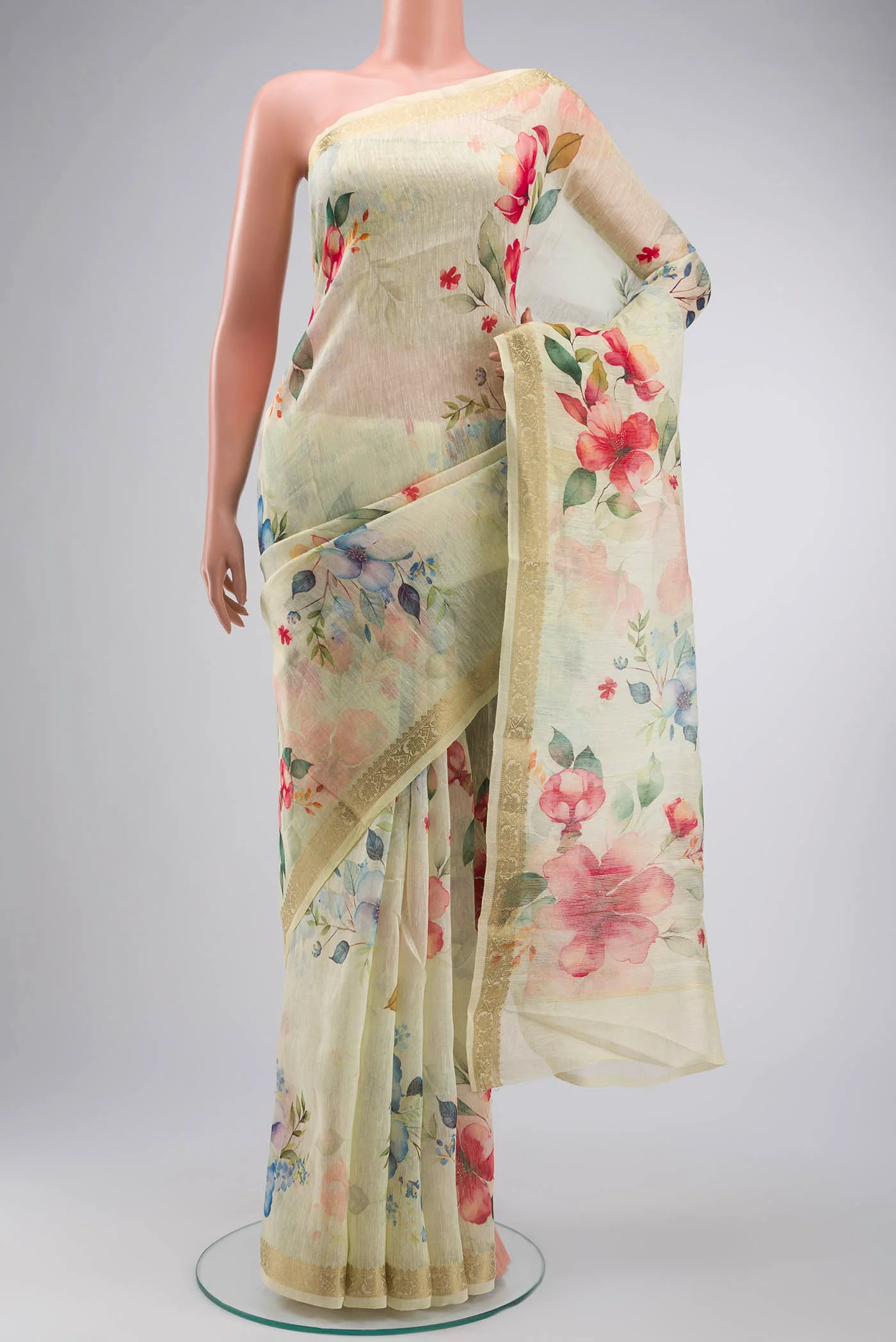 Yellow Linen Saree
