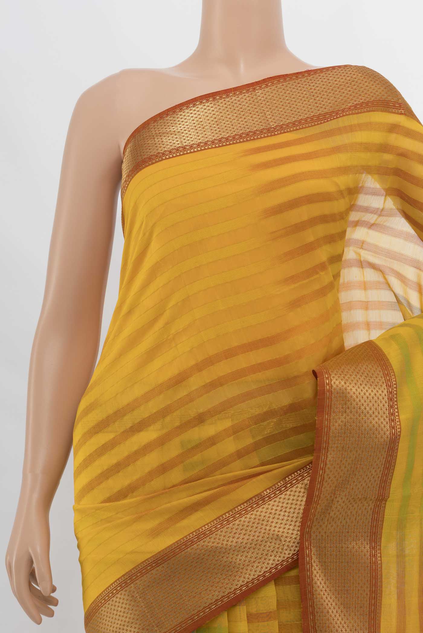 Yellow Maheshwari Silk Cotton Saree - Image 2