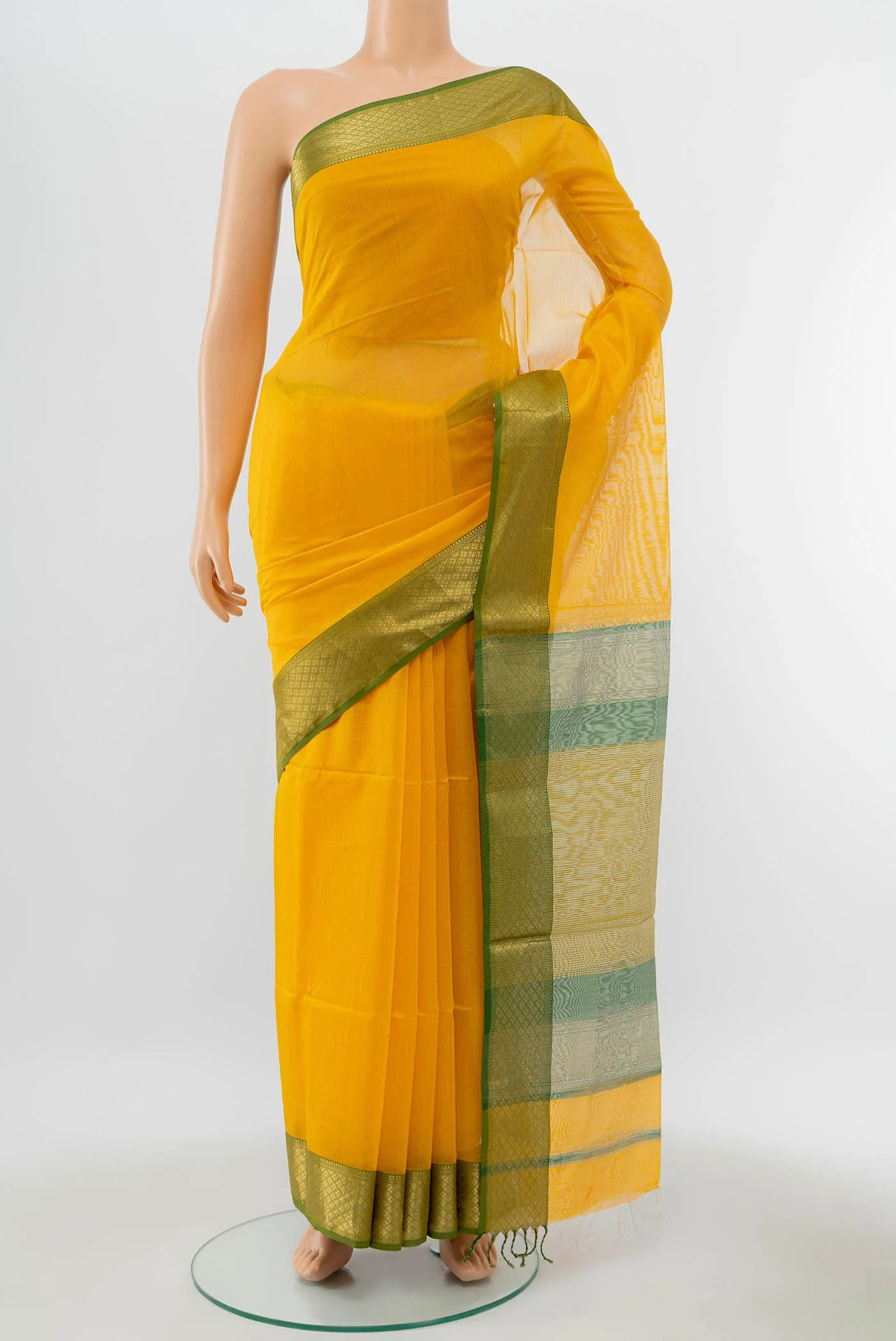 Yellow Maheshwari Silk Cotton Saree