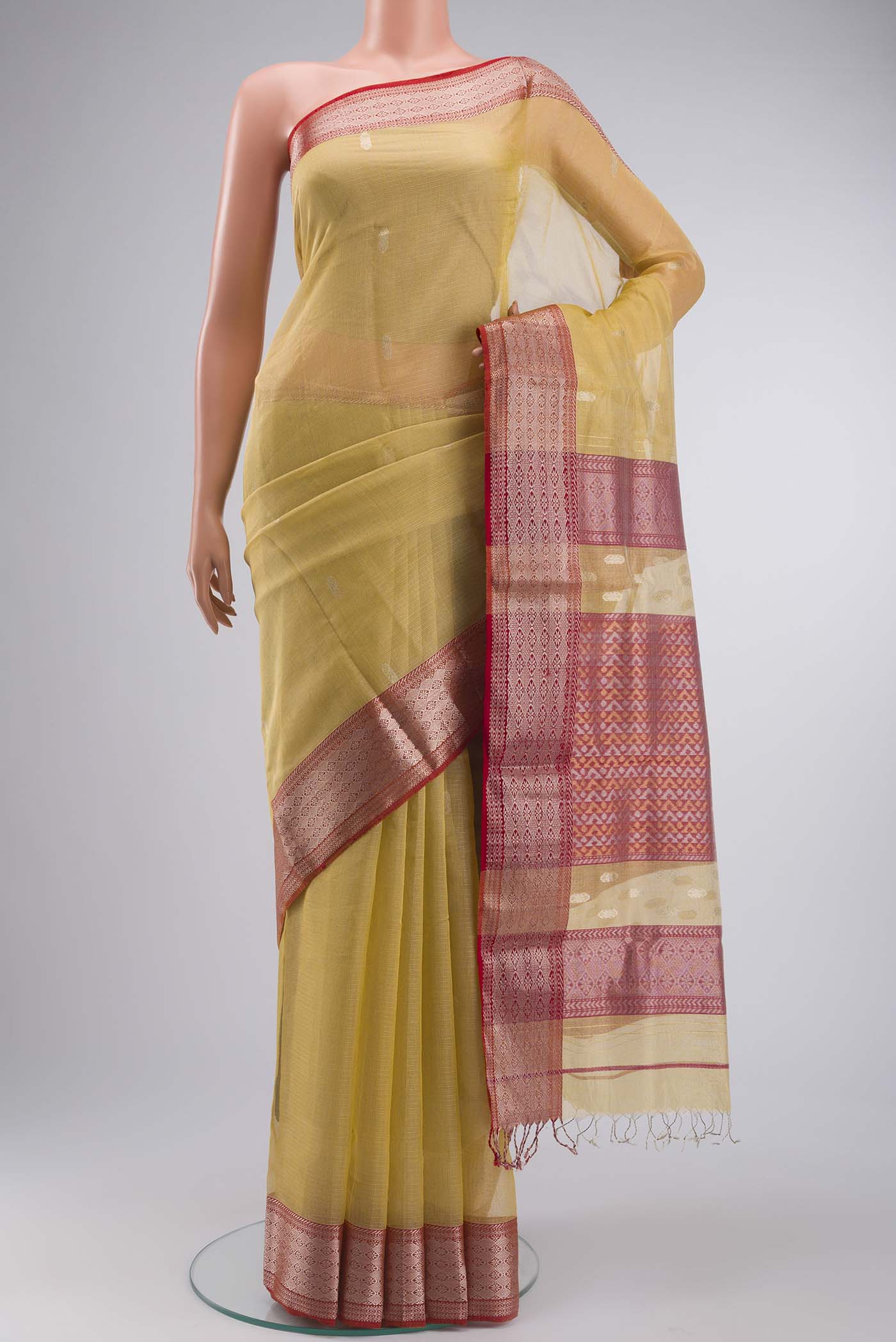 Yellow Maheshwari Silk Cotton Saree