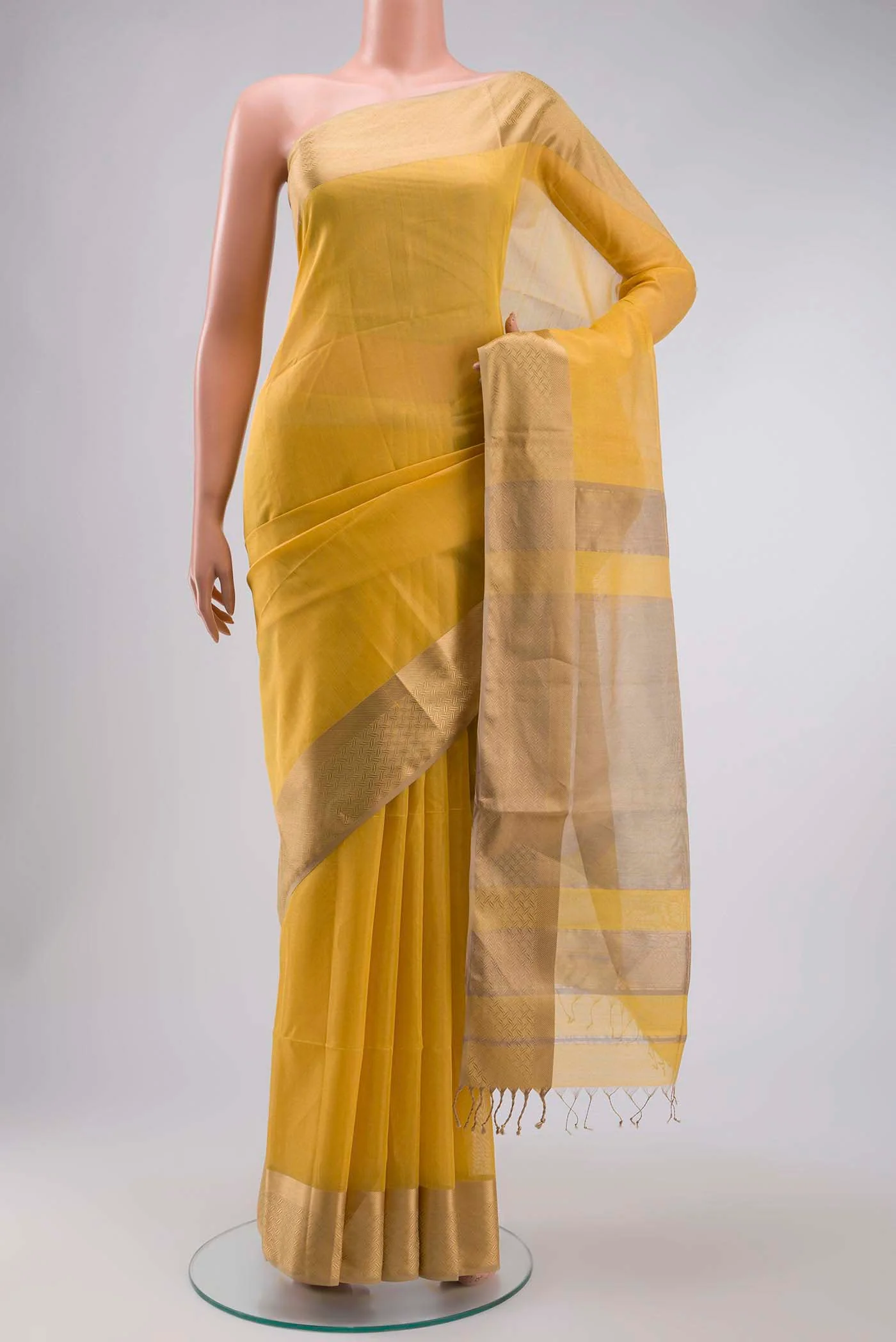 Yellow Maheshwari Silk Saree
