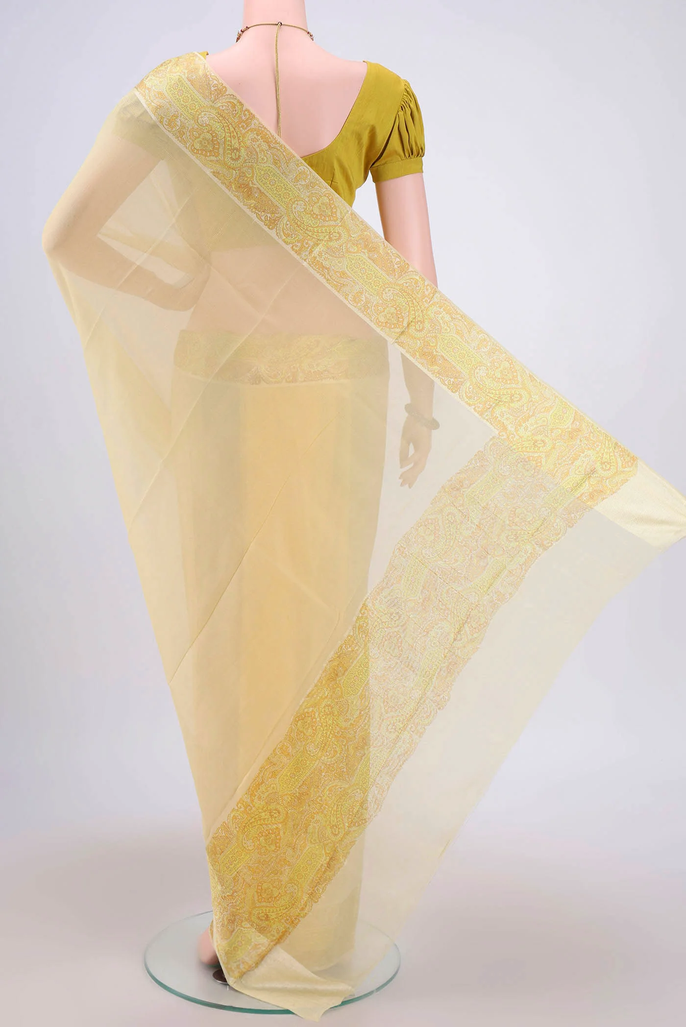Yellow Mysore Chiffon Saree - Image 3
