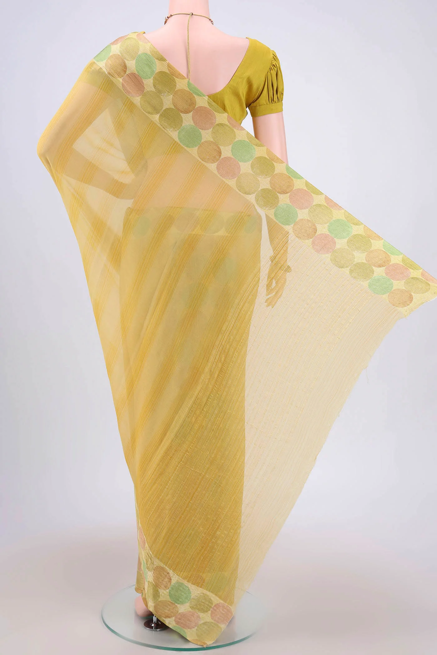 Yellow Mysore Chiffon Saree - Image 3