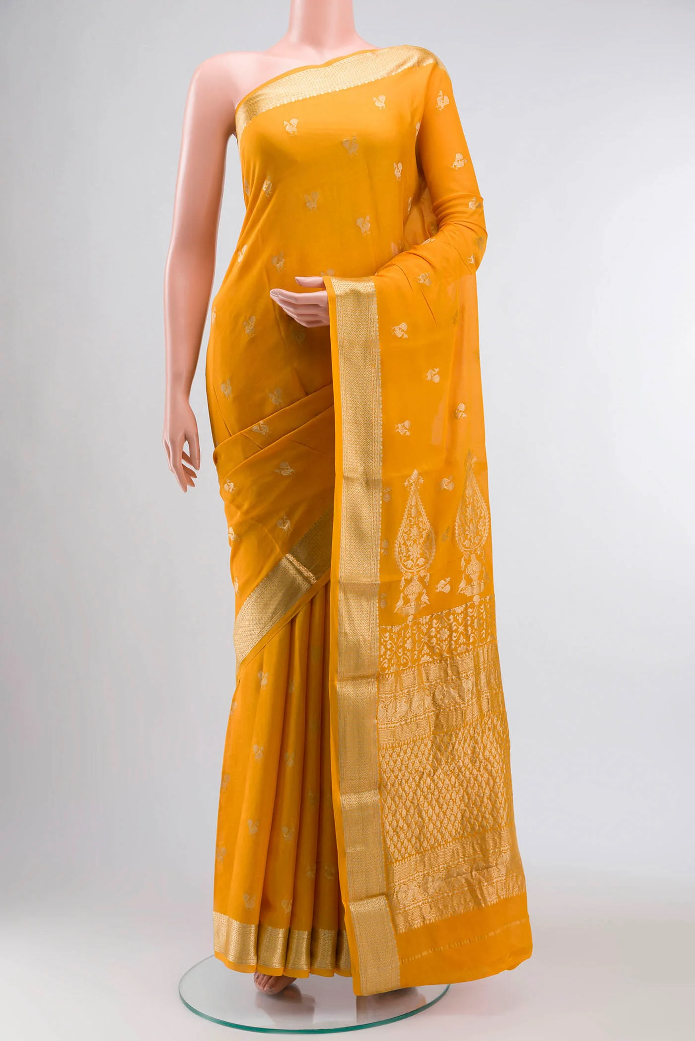 Yellow Mysore Crepe Saree