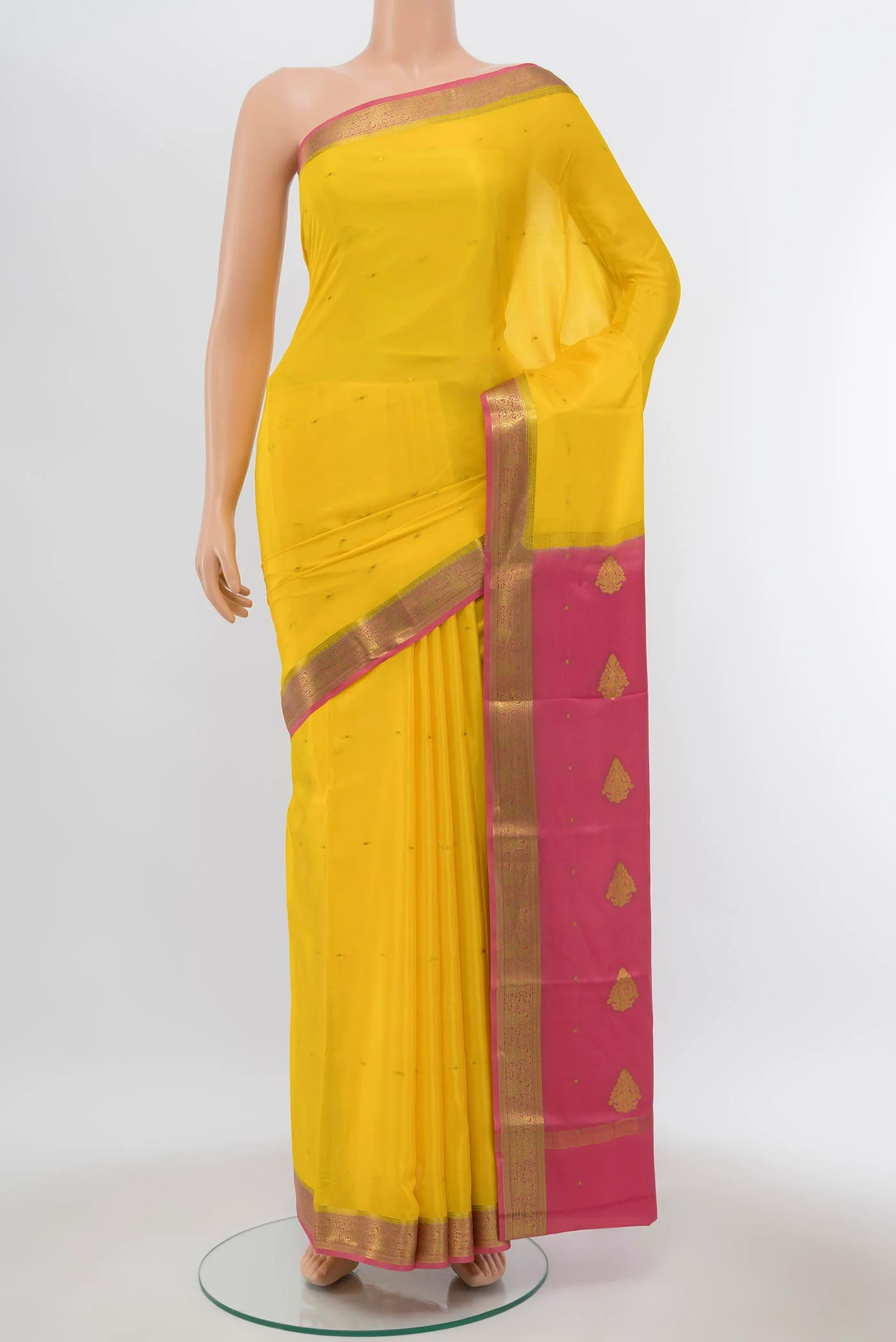Yellow Mysore Crepe Saree