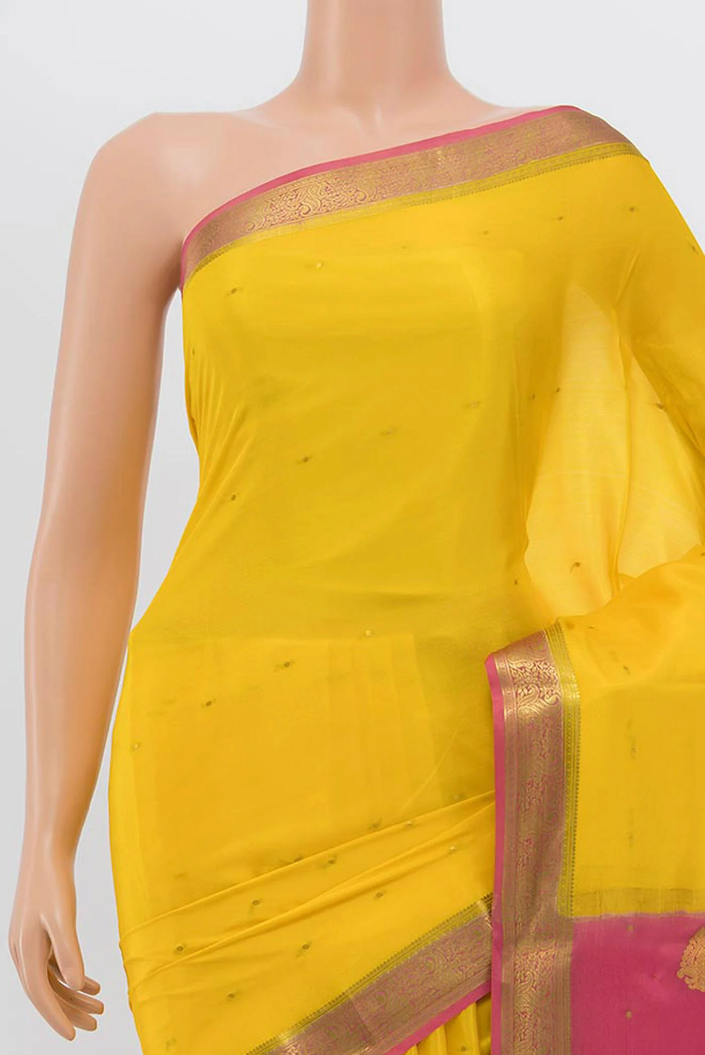 Yellow Mysore Crepe Saree - Image 2