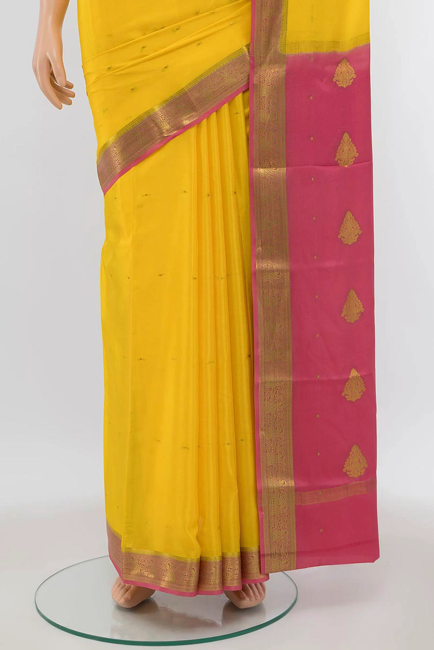 Yellow Mysore Crepe Saree - Image 3