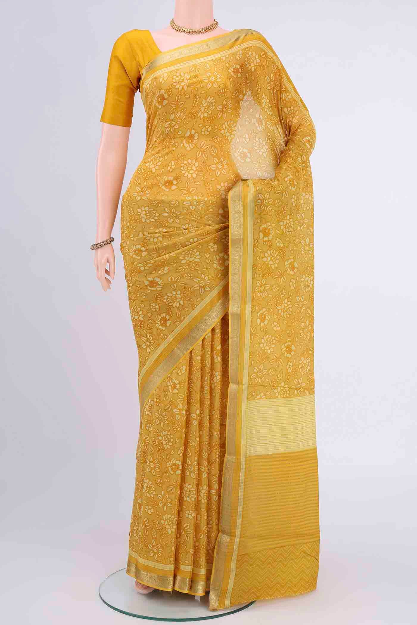 Yellow Mysore Crepe Saree