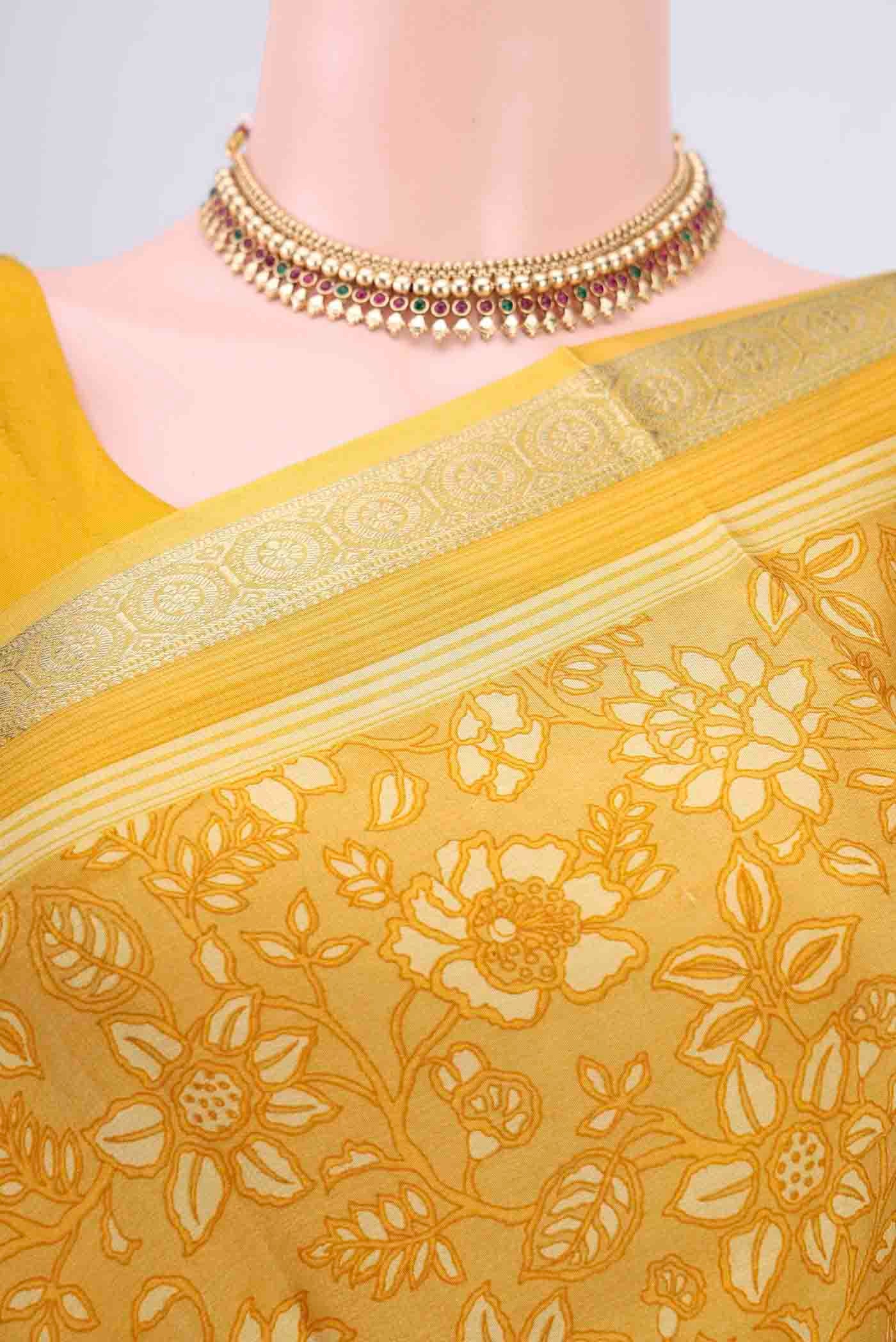 Yellow Mysore Crepe Saree - Image 2