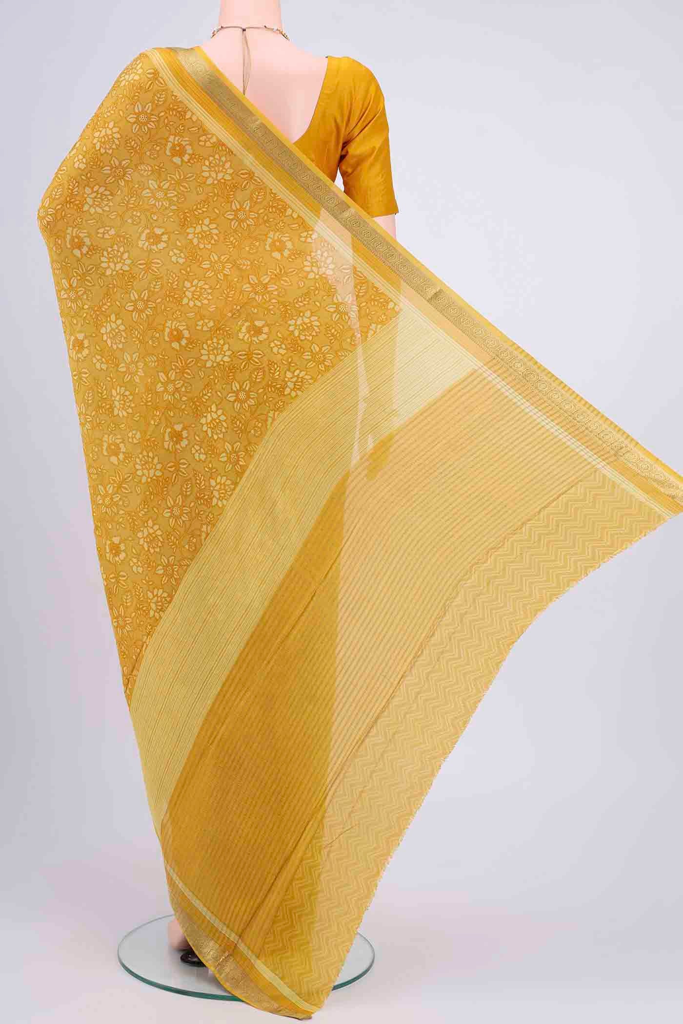 Yellow Mysore Crepe Saree - Image 3