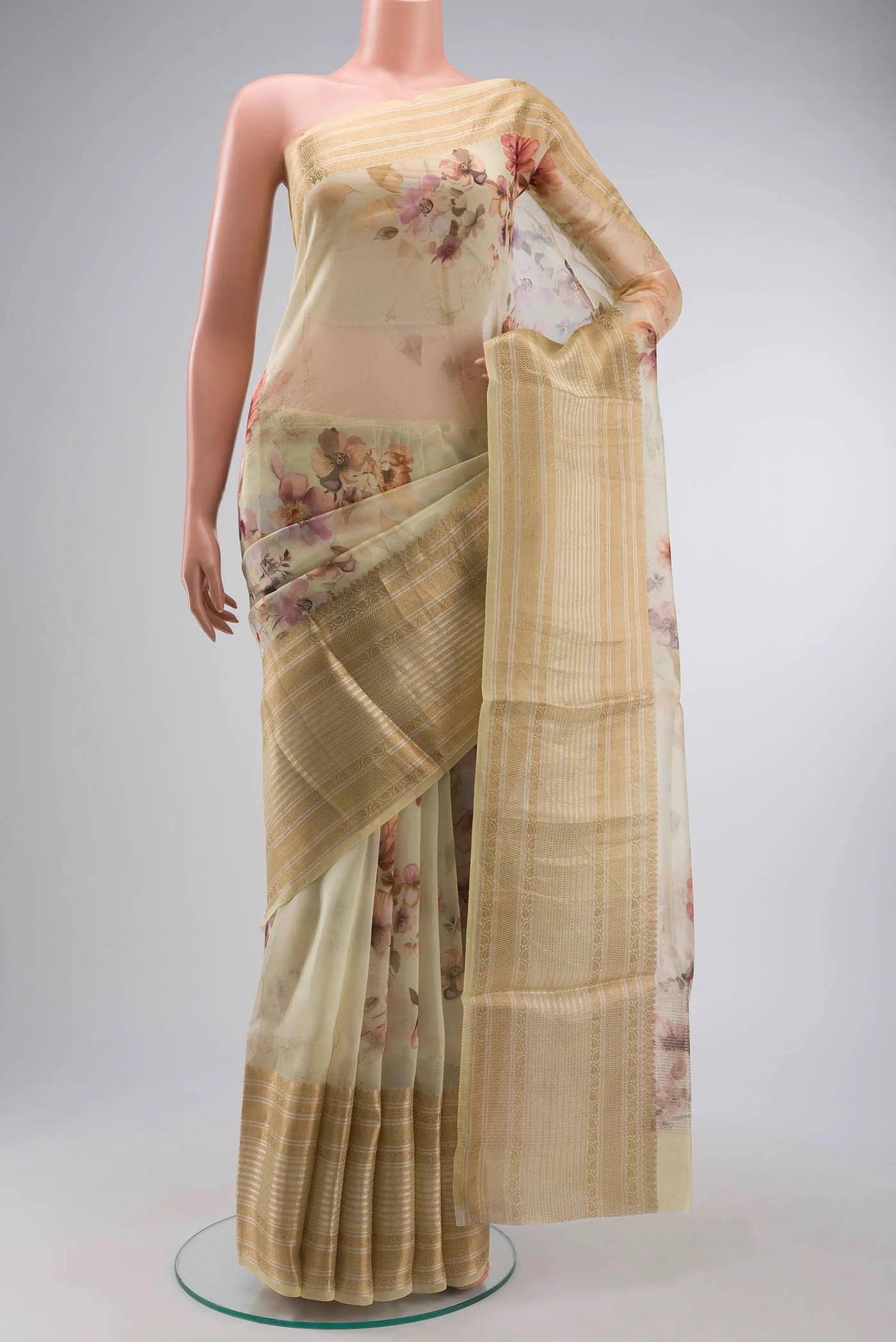 Yellow Organza Silk Saree