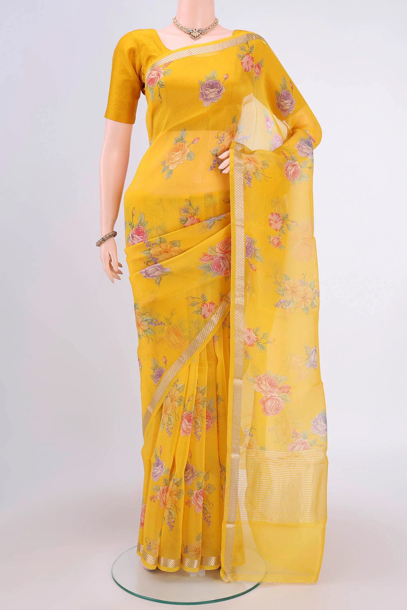 Yellow Organza Silk Saree