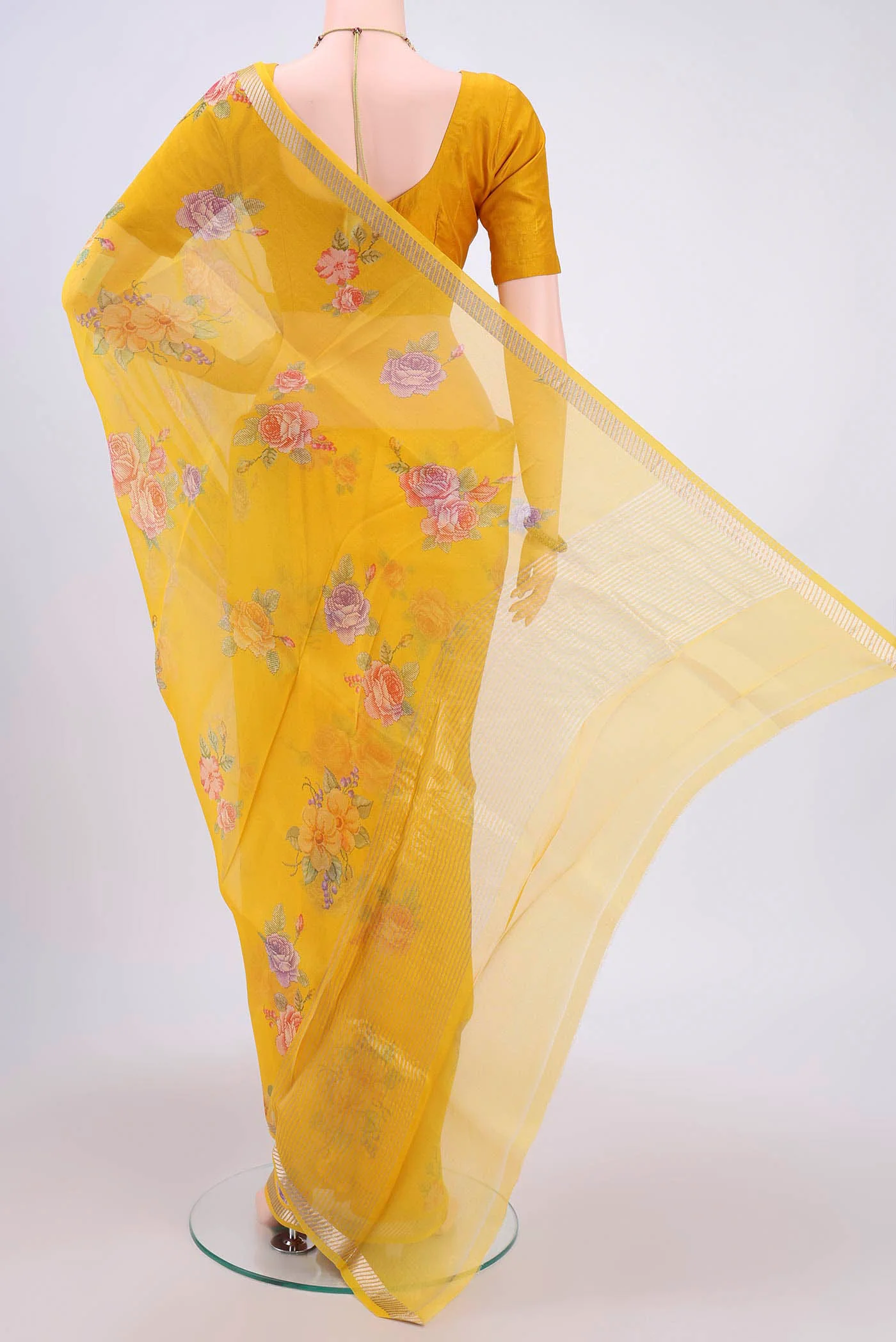 Yellow Organza Silk Saree - Image 3