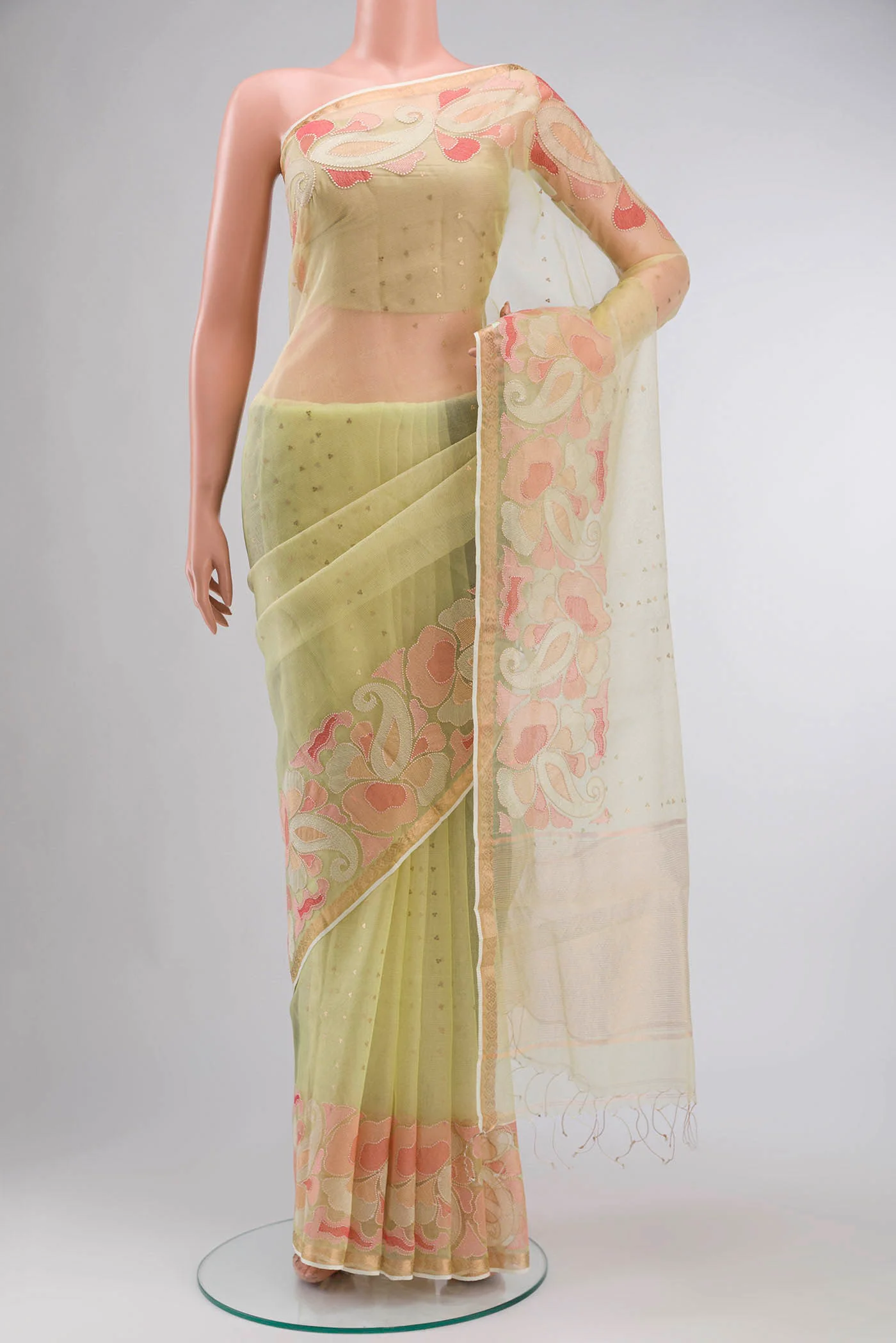 Yellow Organza Silk Saree