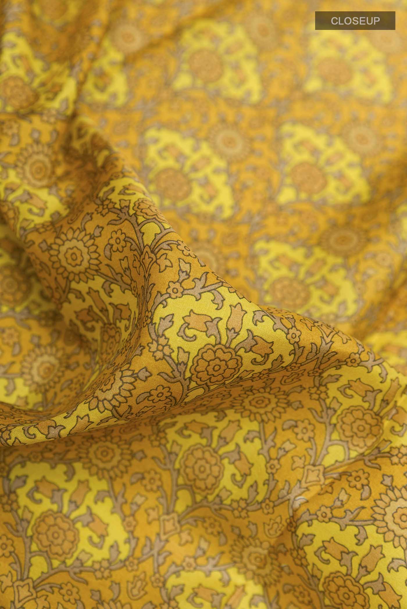 Yellow Printed Silk Saree - Image 2