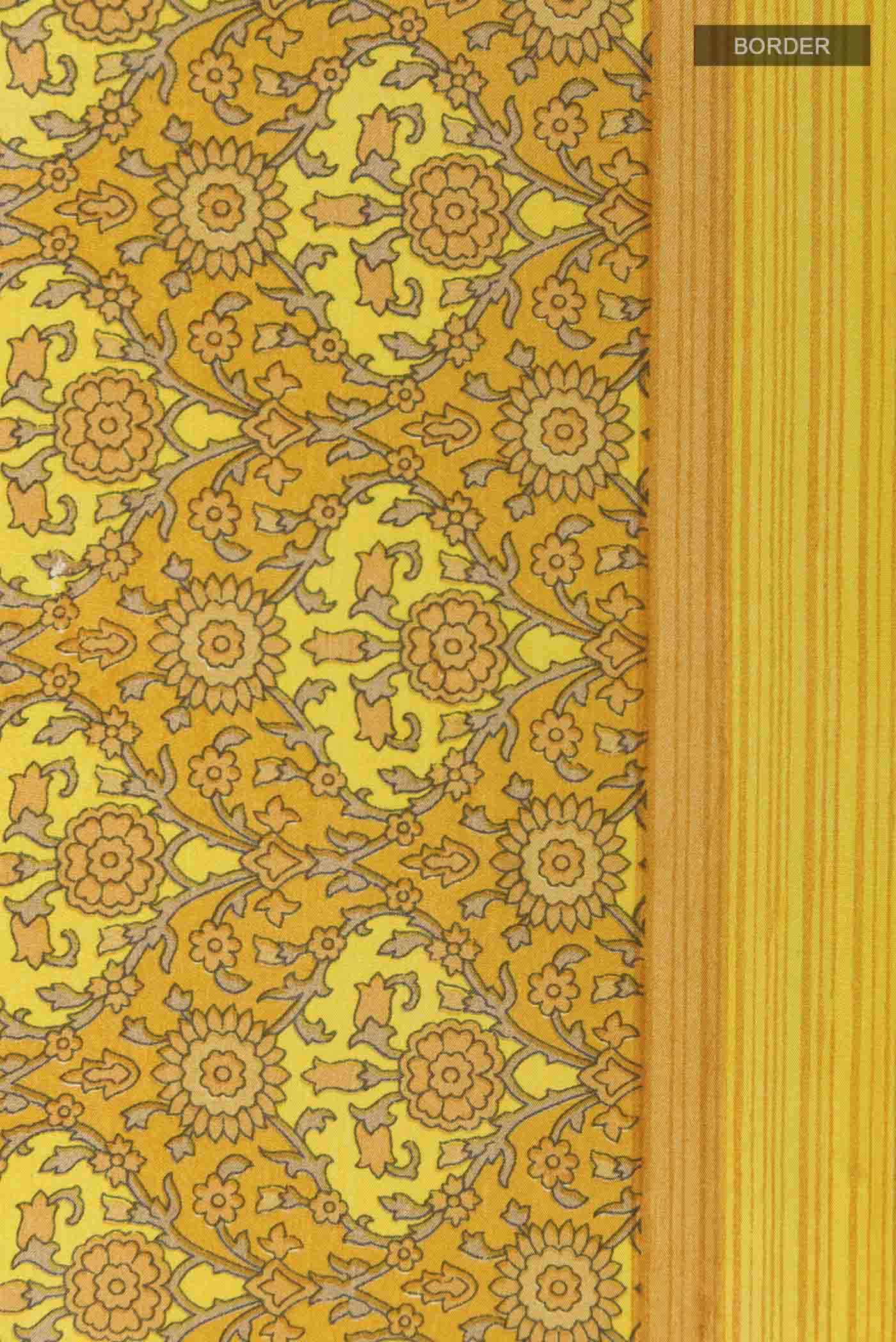 Yellow Printed Silk Saree - Image 3