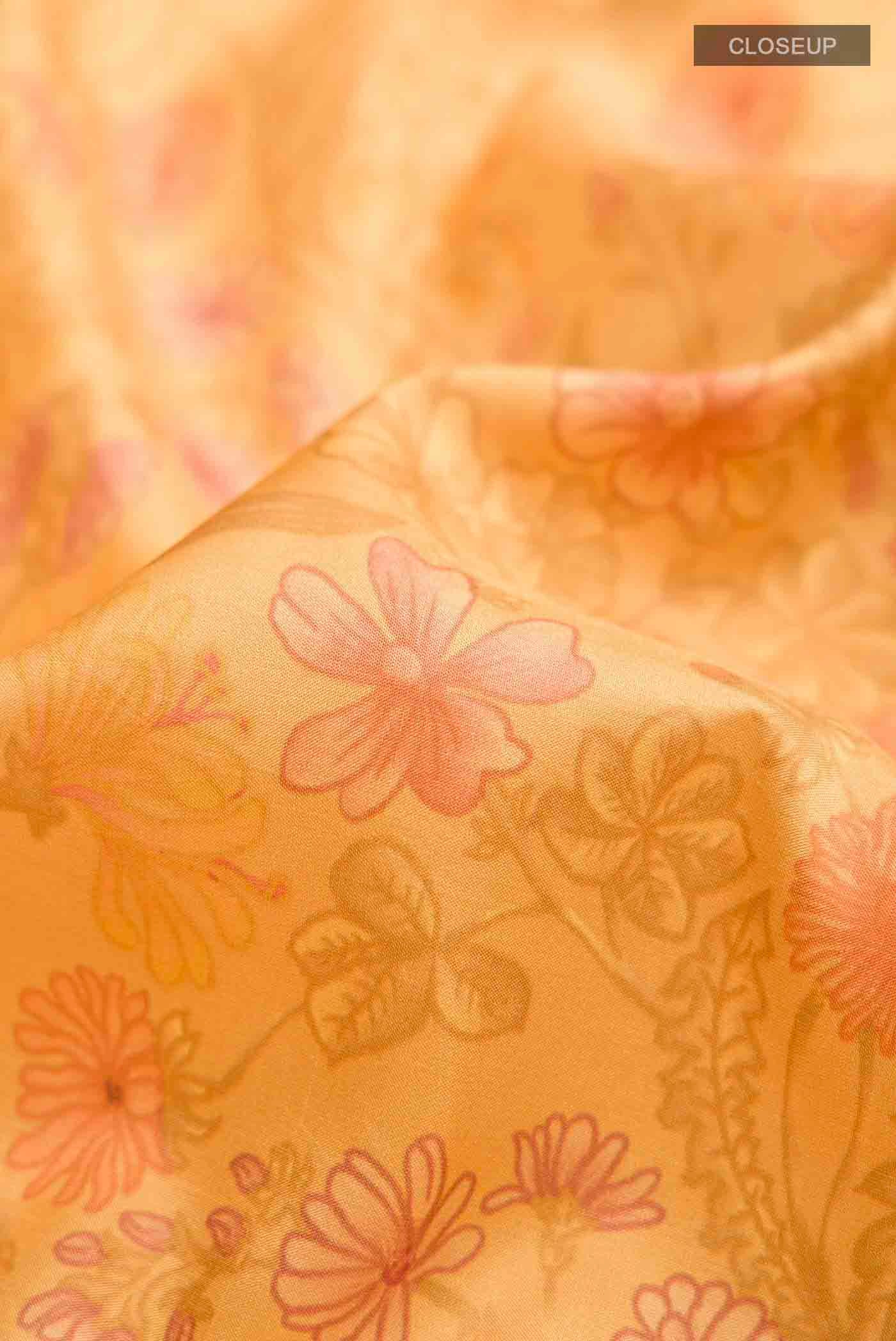 Yellow Printed Silk Saree - Image 2