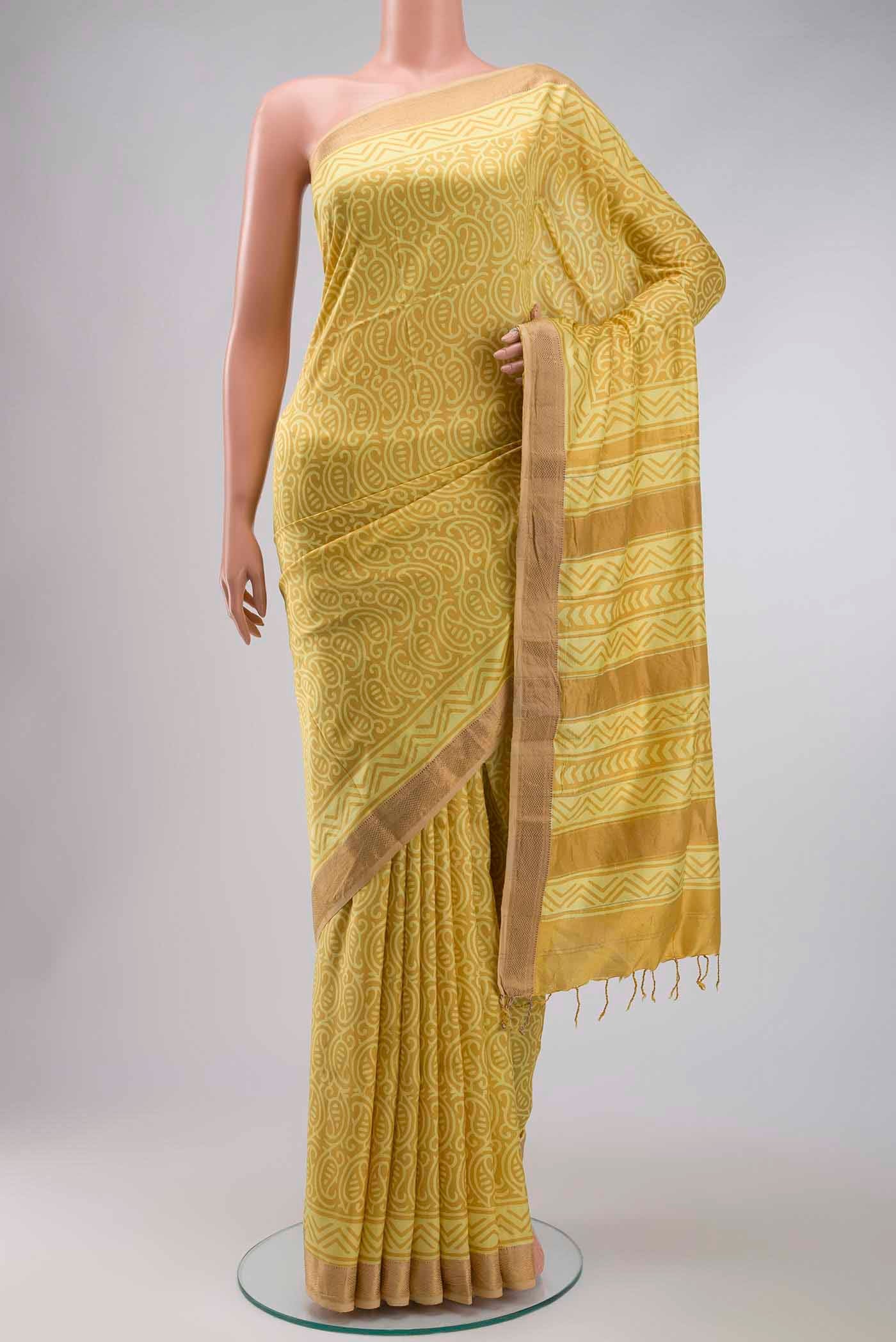 Yellow Printed Silk Saree