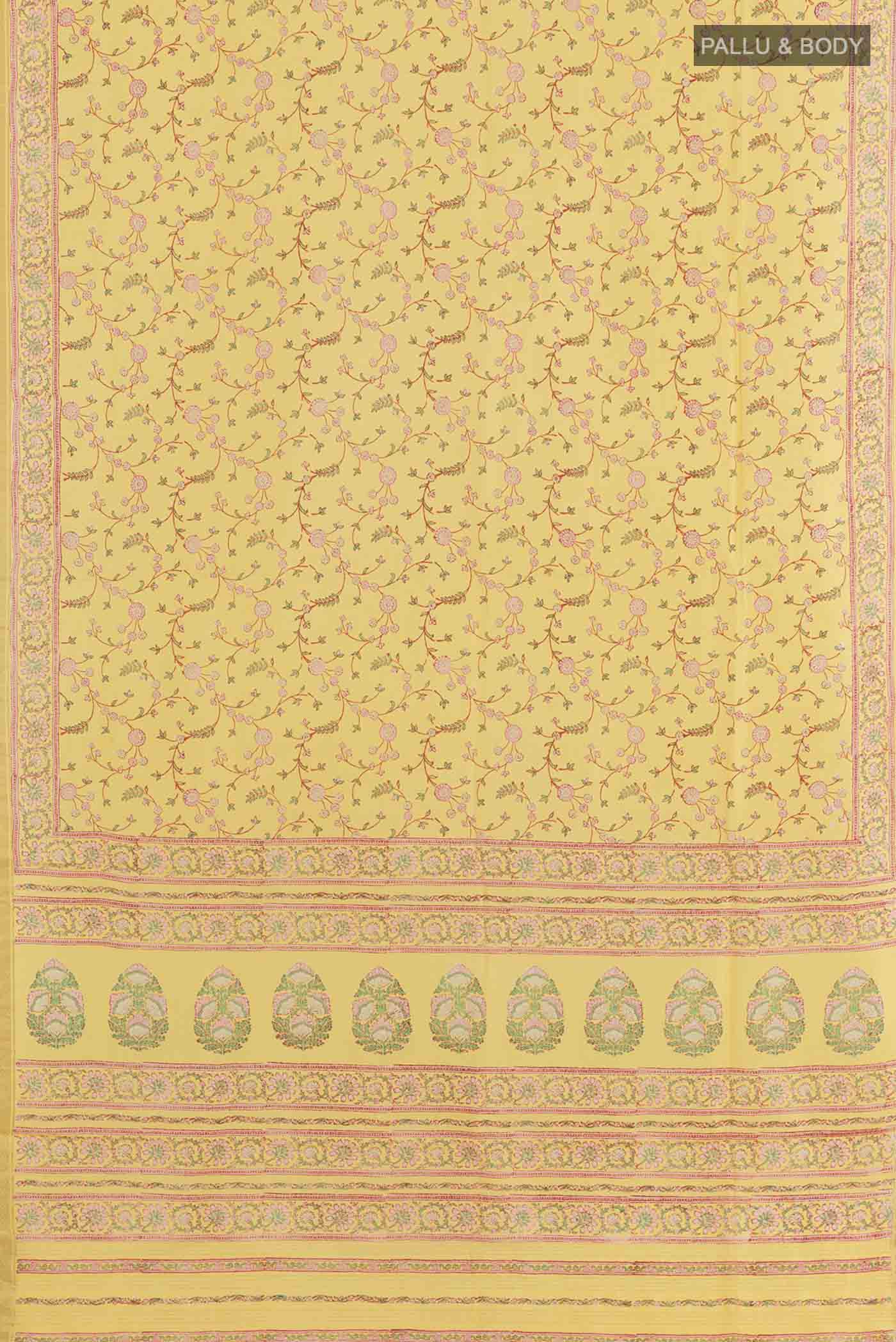 Yellow Printed Silk Saree - Image 3
