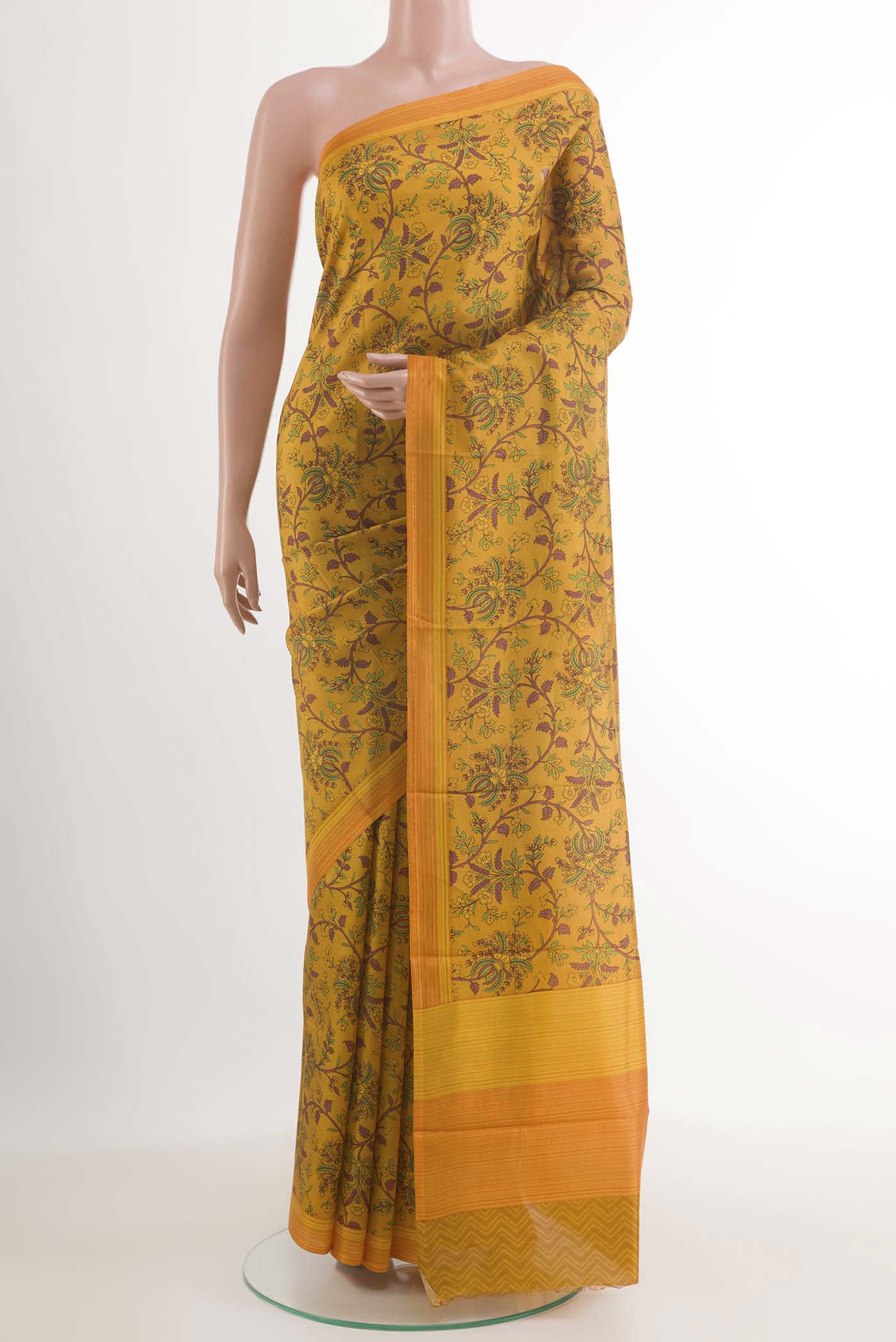 Yellow Printed Silk Saree