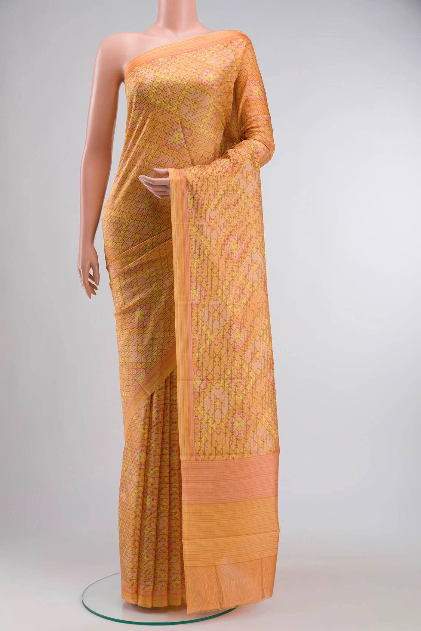 Yellow Printed Silk Saree