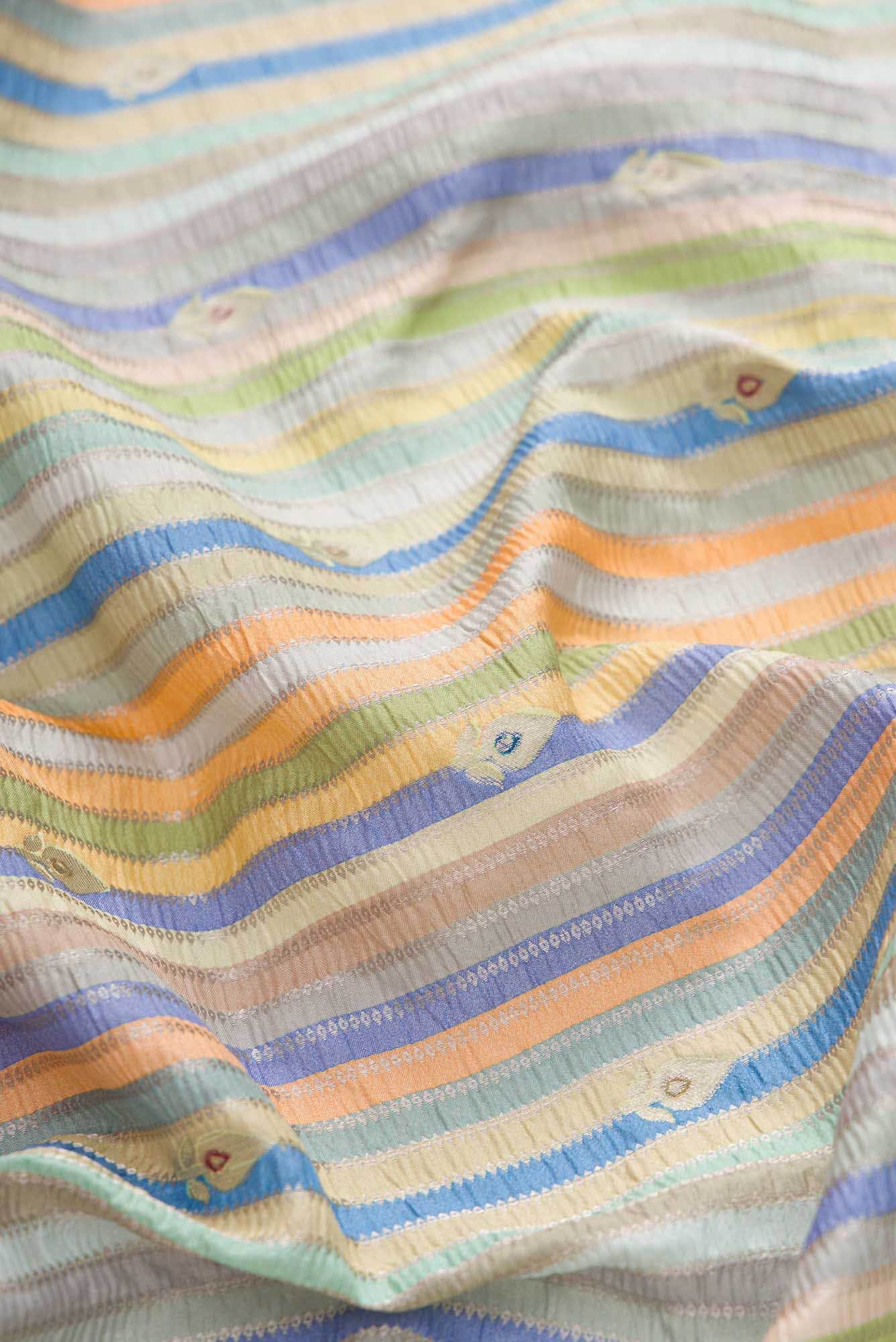 Yellow Royal BlueGrey and Pista Green Dual Tone Banarasi Silk Saree - Image 3