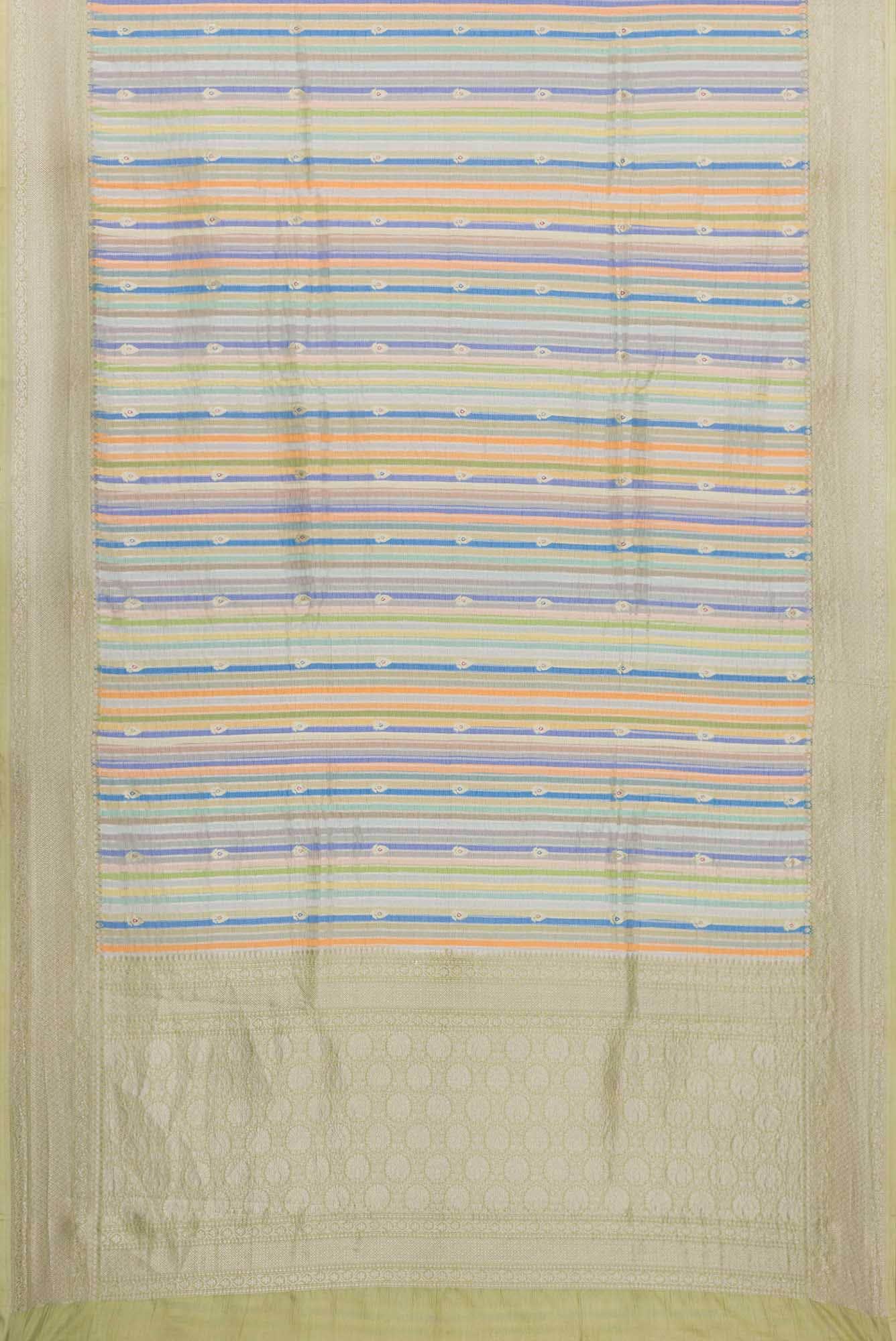 Yellow Royal BlueGrey and Pista Green Dual Tone Banarasi Silk Saree - Image 4