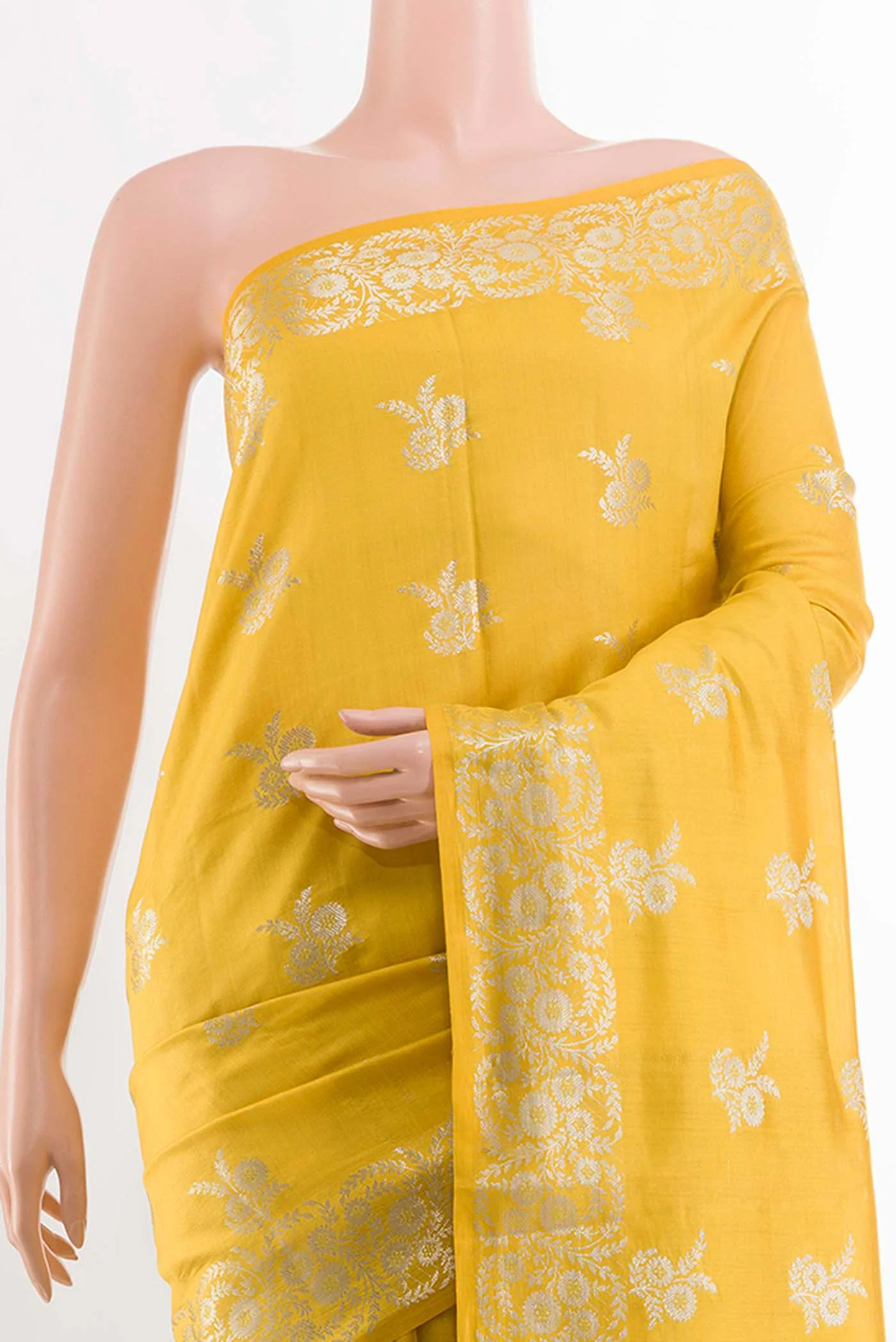 Yellow Tussar Silk Saree - Image 2
