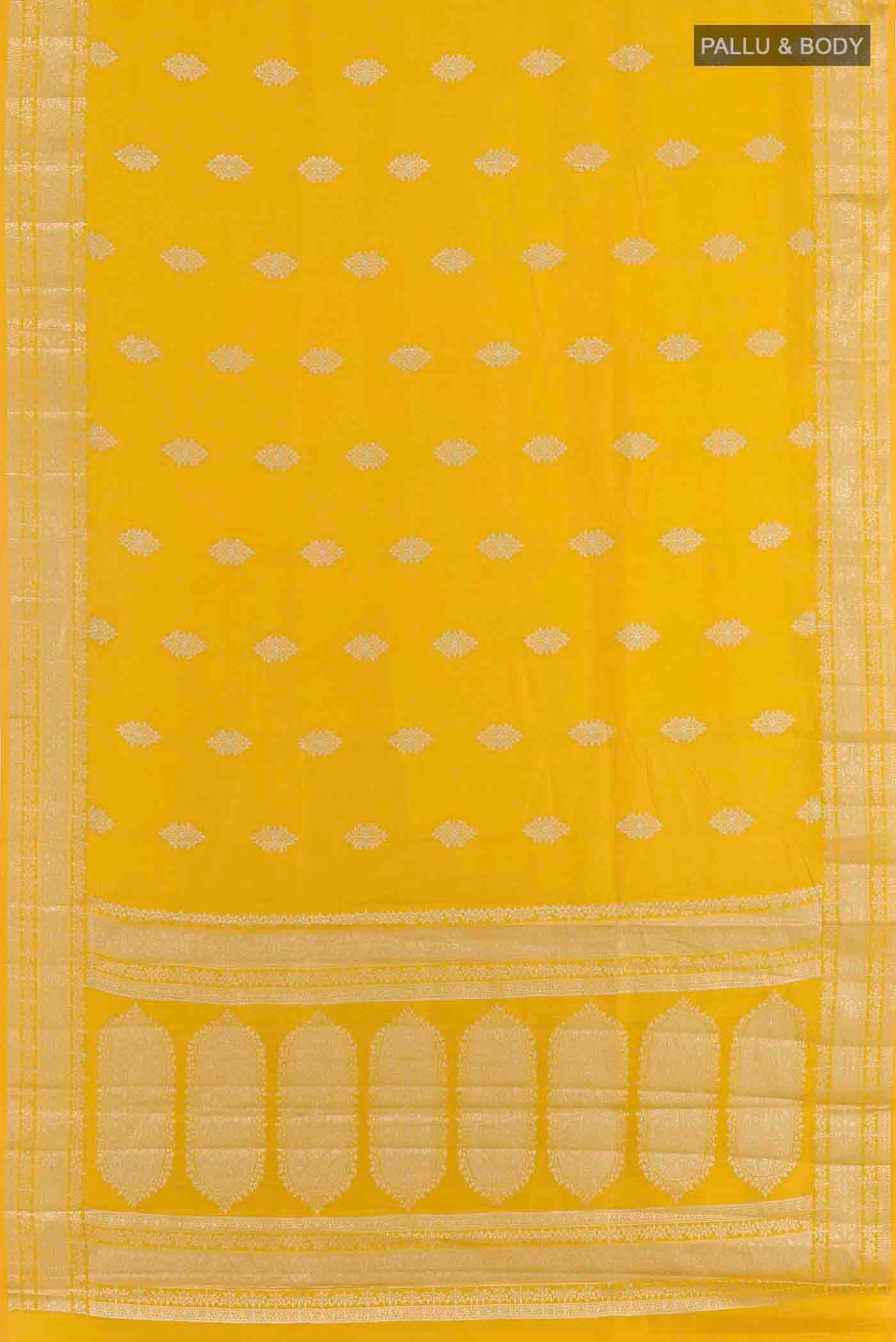 Yellow Banarasi Raw Silk Saree - Image 3