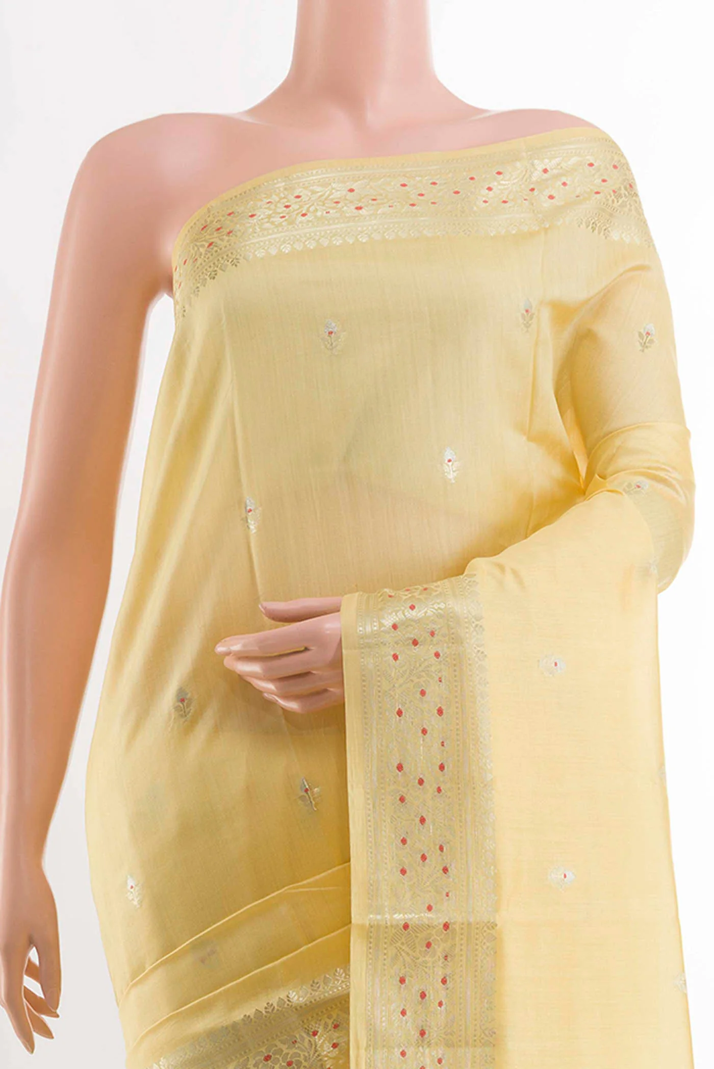 Lemon Yellow Banarasi Saree - Image 2