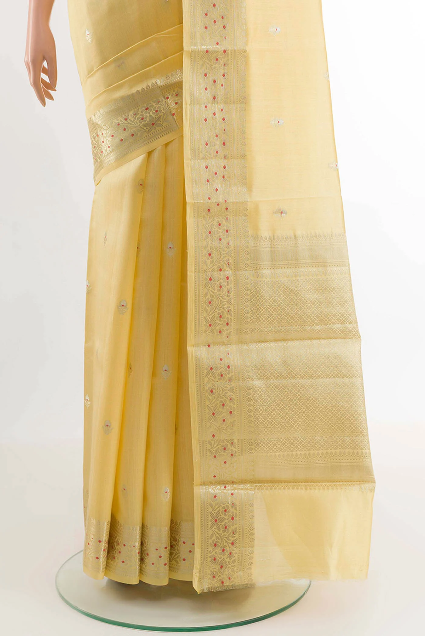 Lemon Yellow Banarasi Saree - Image 3