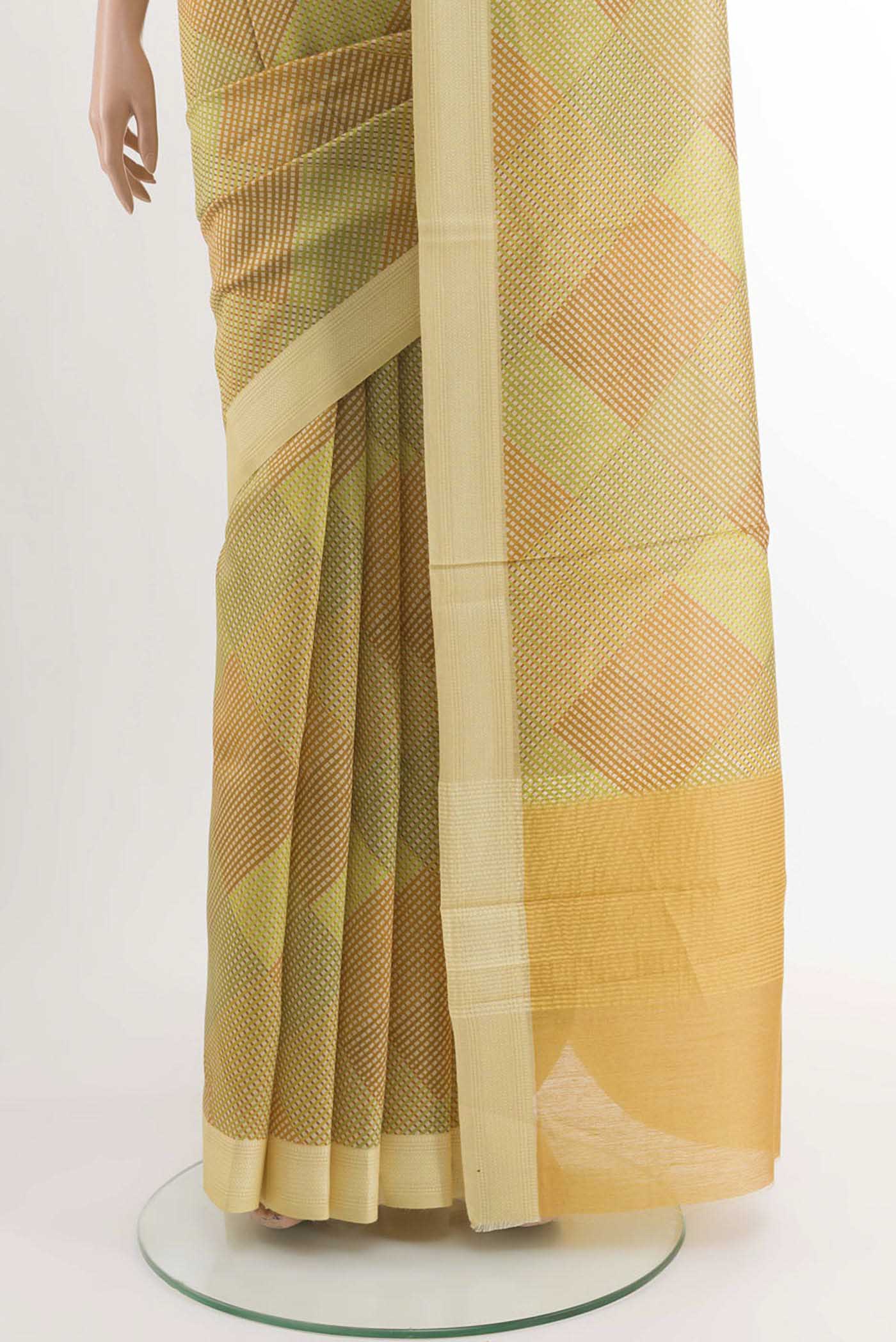 Yellow Tussar Silk Saree - Image 3