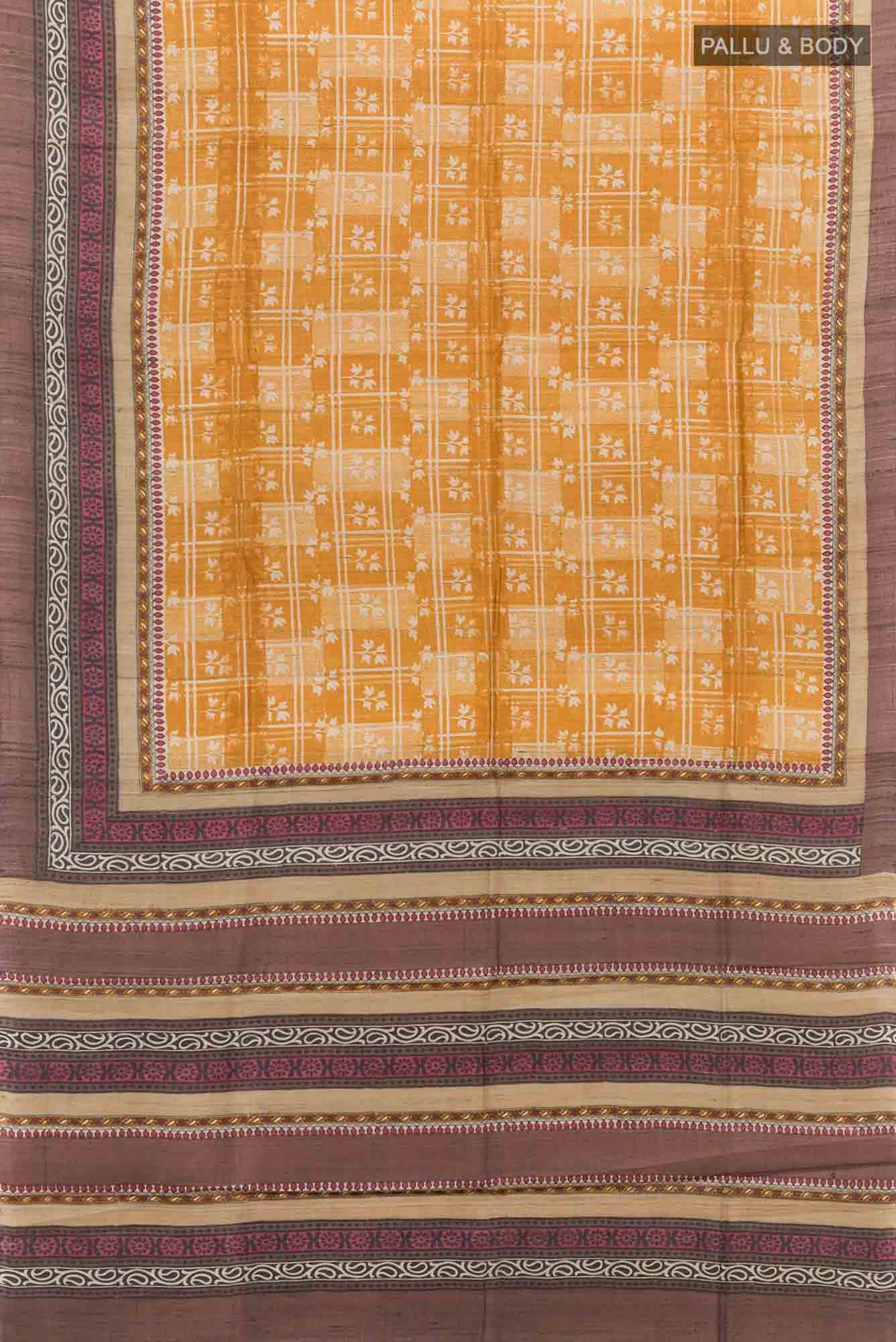 Yellow Tussar Silk Saree - Image 3
