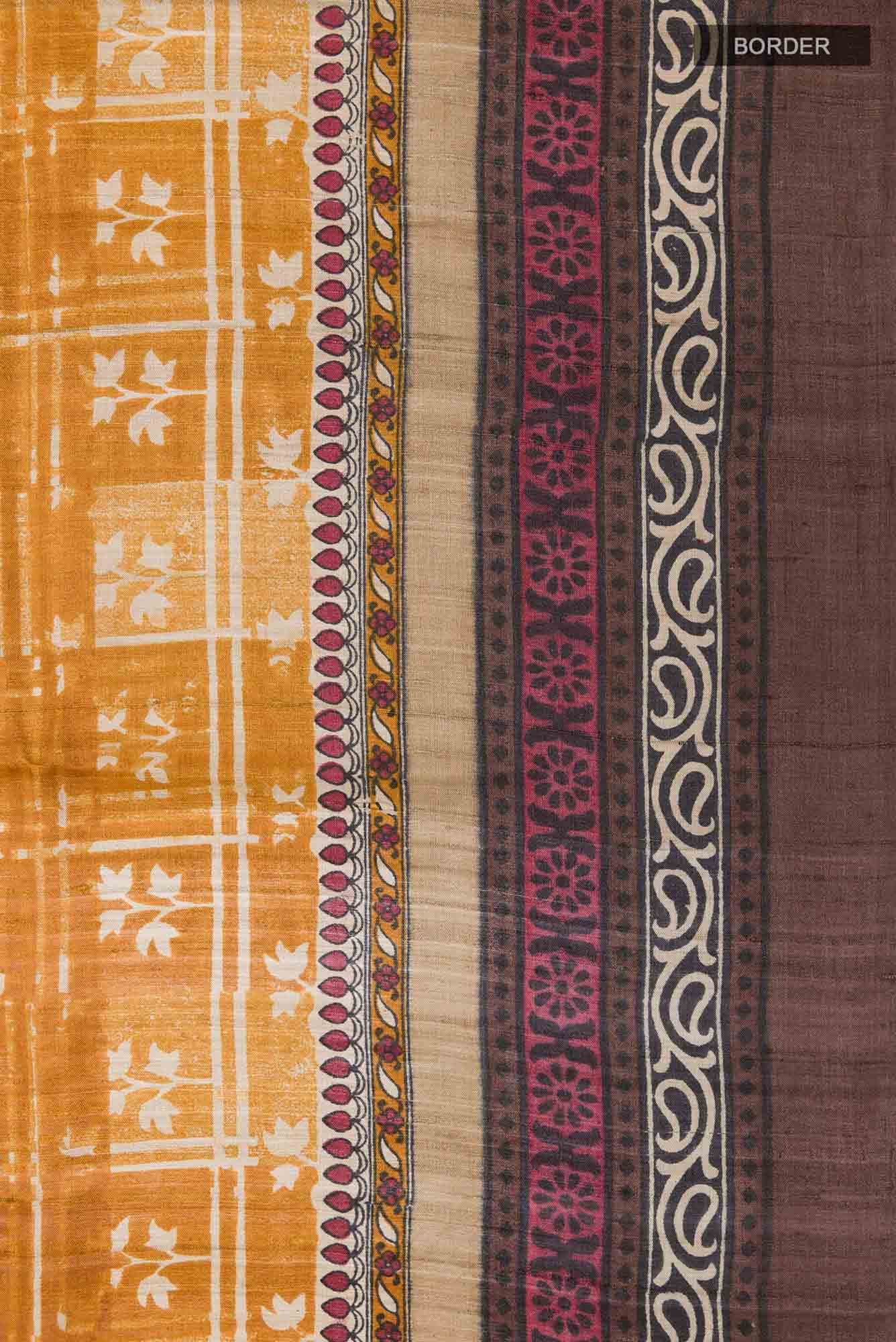 Yellow Tussar Silk Saree - Image 4
