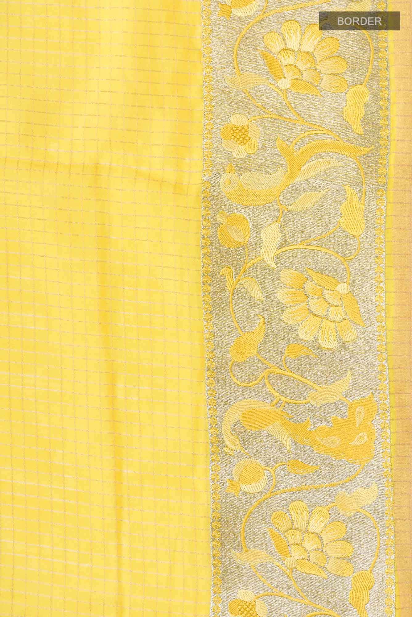Yellow Tussar Silk Saree - Image 4